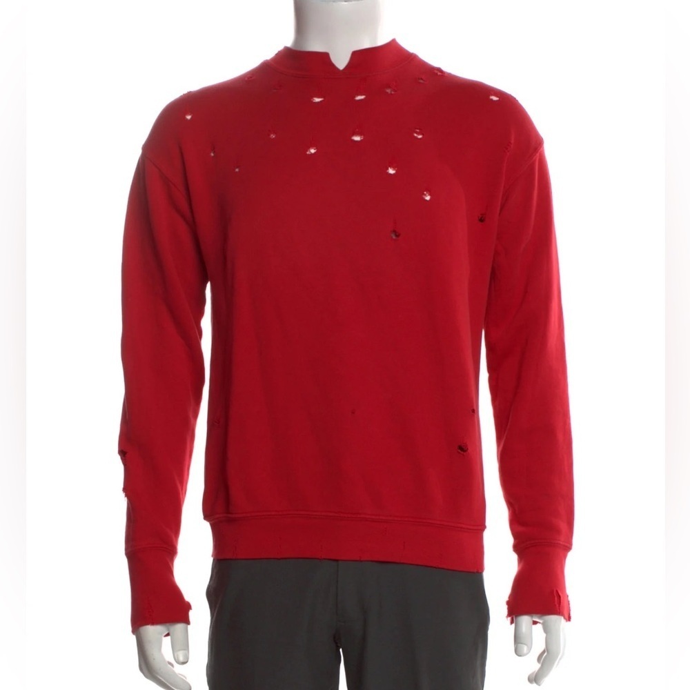Helmut Lang Red Distressed Crewneck Sweater